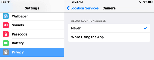 Serviços de localização de câmera iOS