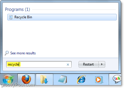 acesse a lixeira no menu Iniciar do Windows 7