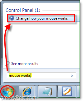 digite mouse funciona no menu Iniciar para encontrar a janela de alteração da função do mouse