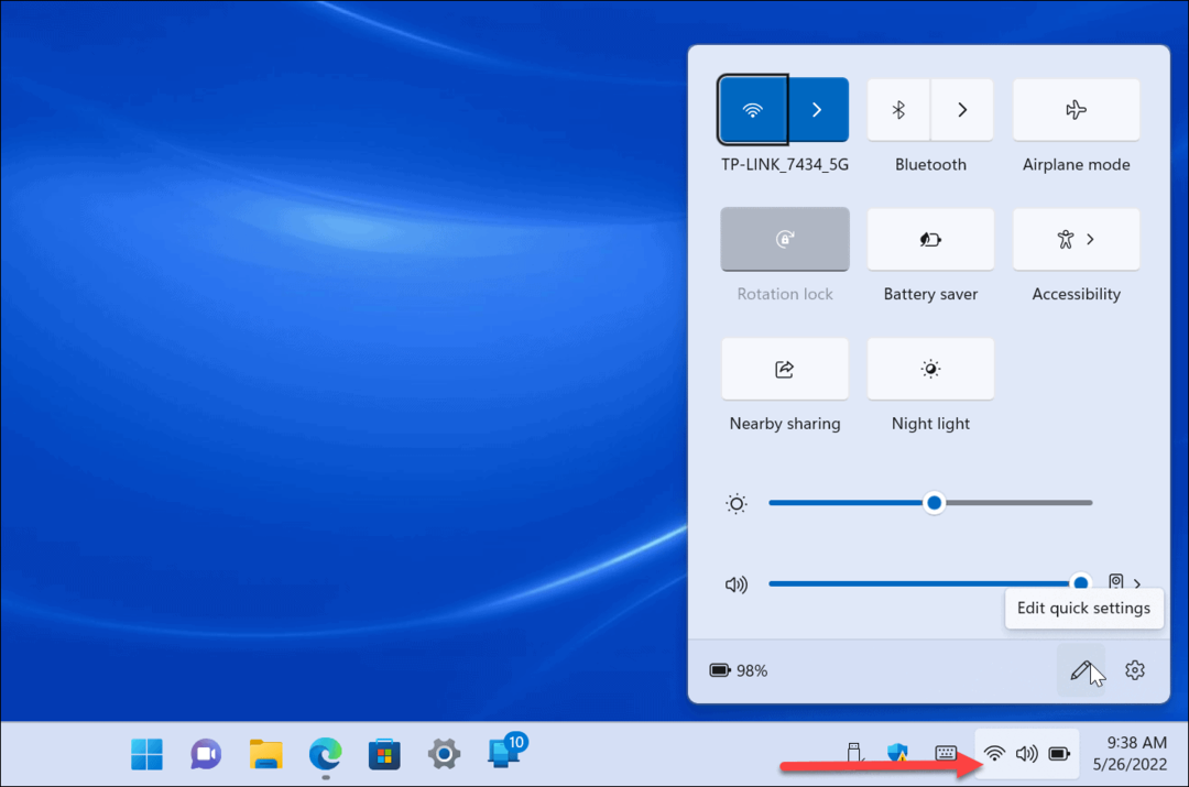 Configurações rápidas no Windows 11