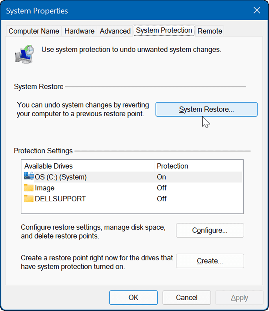 Criar um ponto de restauração no Windows 11