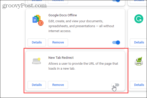 Desative a extensão de redirecionamento de nova guia no Chrome