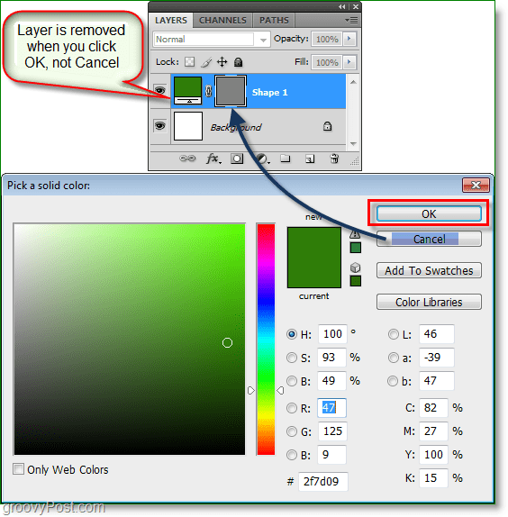 Captura de tela do Photoshop Color Picker -woohoo funciona, agora você pode usar teclas de atalho do seletor de cores no photoshop