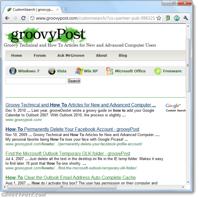 Como usar o Google Site Search na barra Chrome Omni