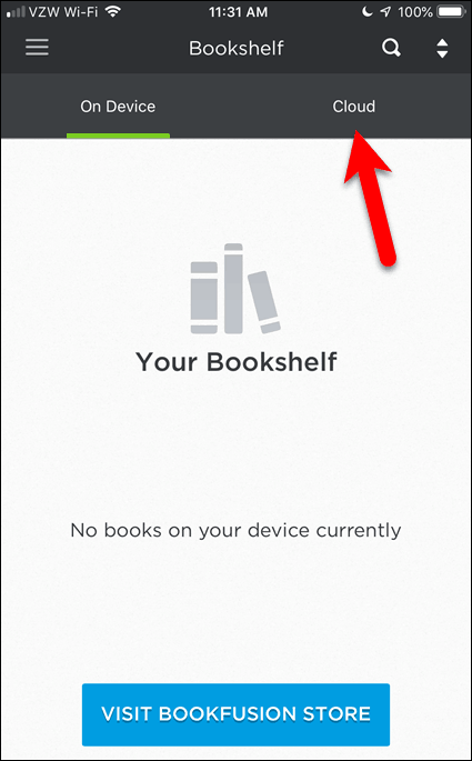 Não há livros no BookFusion no dispositivo iOS
