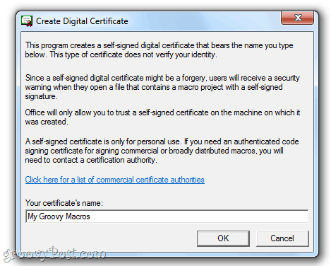 Criar um certificado digital autoassinado no Office 2010