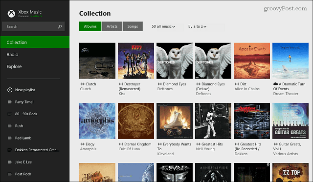 Coleção de álbuns de aplicativos do Xbox Music