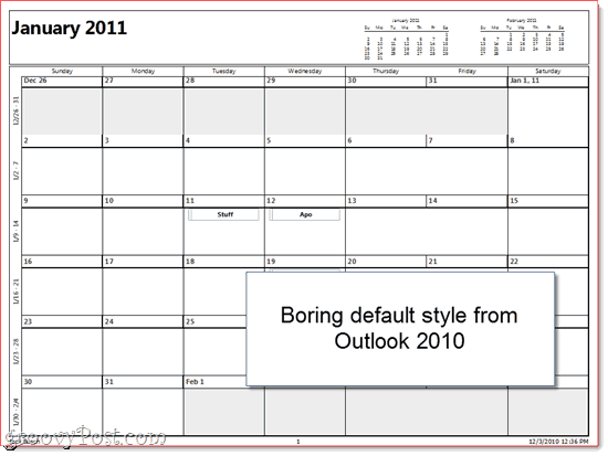 Calendário impresso do Outlook
