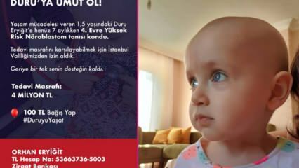 'Hope Duru!' A campanha de ajuda aprovada pelo governo foi lançada para o paciente com câncer Duru Eryiğit