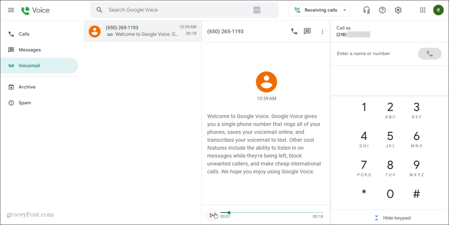 Use o Google Voice para fazer chamadas de um computador