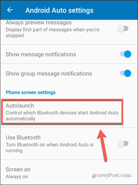 configurações de inicialização automática do Android