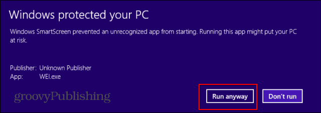 O aviso de download do Índice de Experiência do Windows é executado de qualquer maneira