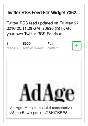 adicionar feed de rss do widget do Twitter ao feedly