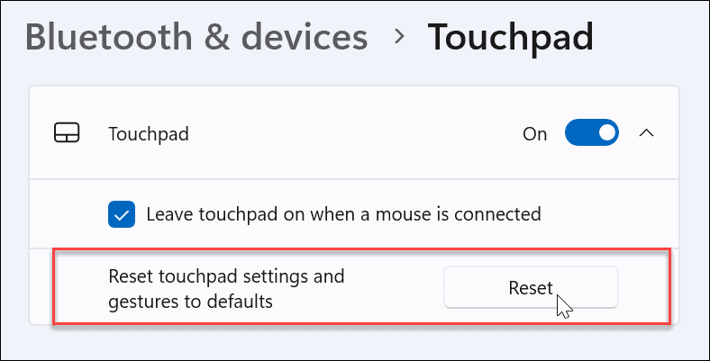 redefinir as configurações do touchpad no Windows 11