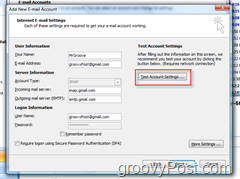 Teste as configurações da conta IMAP do GMAIL no Outlook 2007