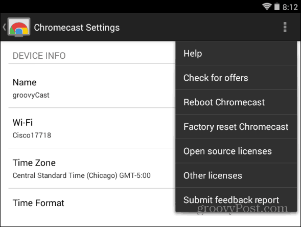 Configurações do Chromecast