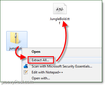 descompactar uma fonte baixada gratuitamente para uso no Windows 7