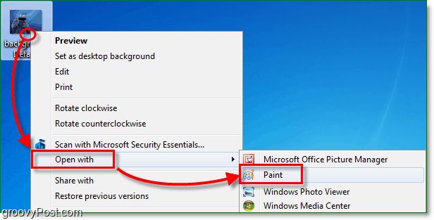clique com o botão direito do mouse na sua imagem no Windows 7 e selecione Abrir com tinta