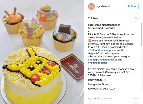 O Café Food de Cingapura promoveu a oferta de Nanatang Bakes por meio de sua conta no Instagram.