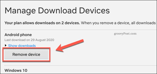 Removendo um dispositivo de download aprovado no Netflix