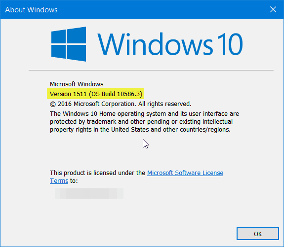 Windows 10 versão 1511