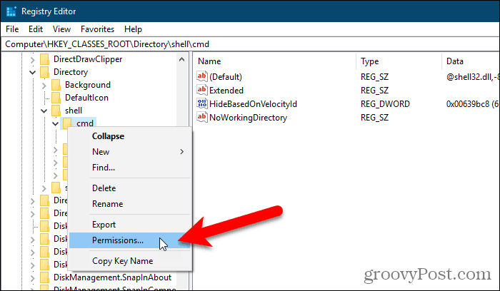 Abra a caixa de diálogo Permissões para uma chave no Registro do Windows