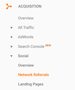 Navegue até Referências de rede em seu Google Analytics para encontrar tráfego de referência do LinkedIn.