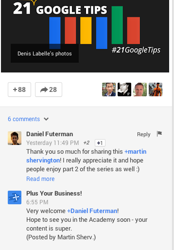 google + postar comentário comercial