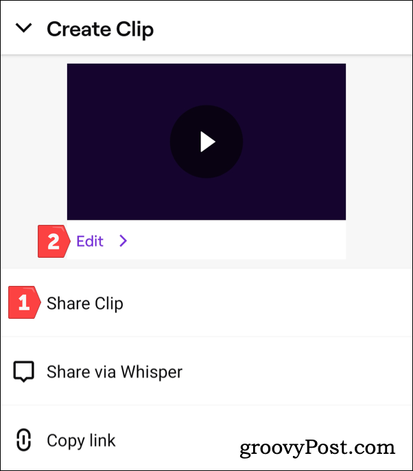 Compartilhando ou editando um clipe do Twitch no Android