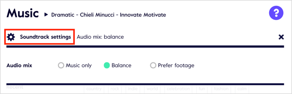 Clique em Configurações de trilha sonora para revelar as opções de personalização.