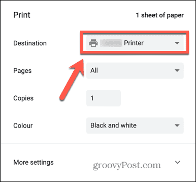 destino de impressão do Google Sheets