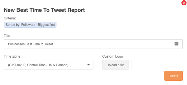 Gere um relatório de melhor hora para tweetar no Audiense.
