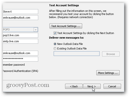 Configurações de IMAP POP3 SMTP do Outlook 2010 - 08