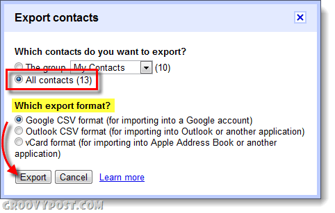 exportar tipo de contatos do google apps gmail