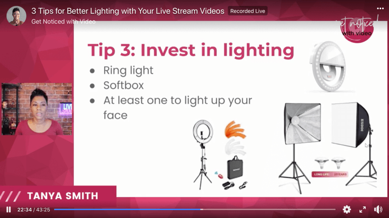 captura de tela de dicas de iluminação de vídeo para melhorar suas transmissões ao vivo