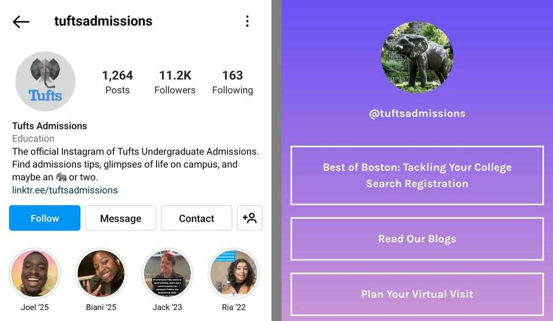 instagram-bio-tuftsadmissions-higher-education-exemplo