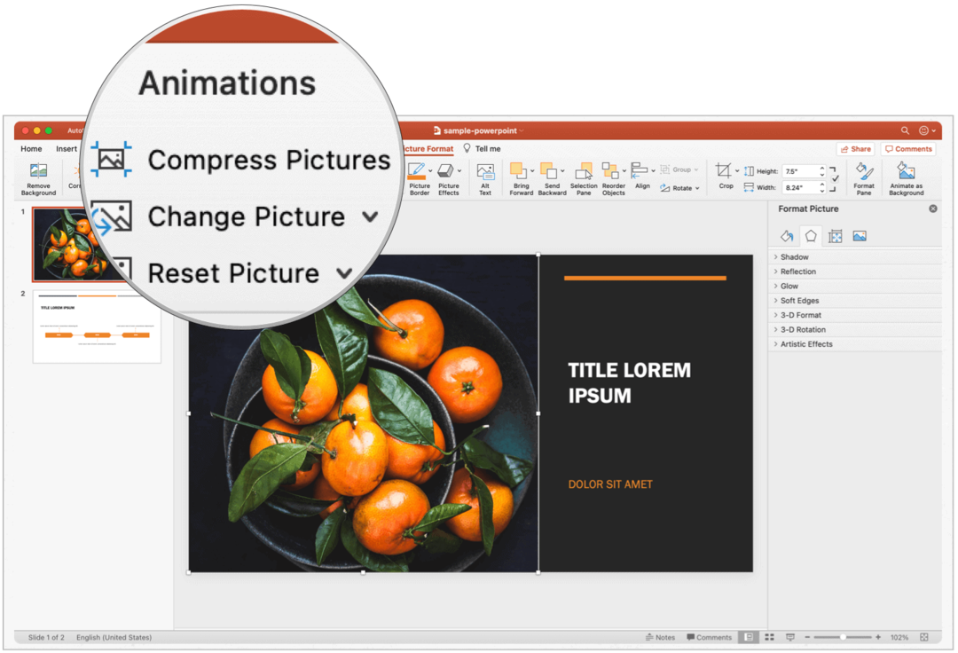 PowerPoint Mac compactar imagens