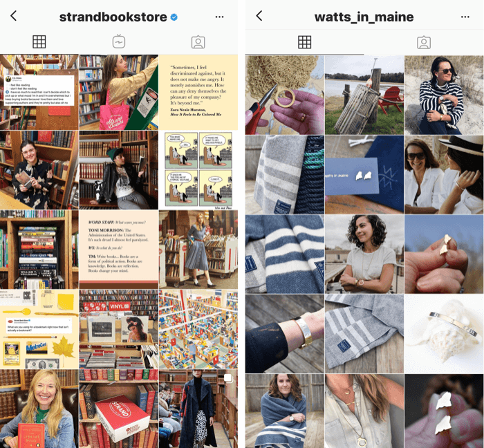 dois perfis do Instagram com filtros de tons azul e amarelo