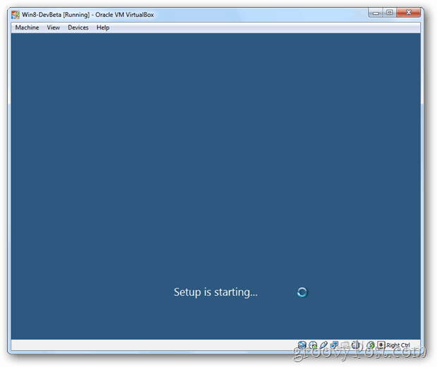A instalação do VirtualBox Windows 8 está iniciando