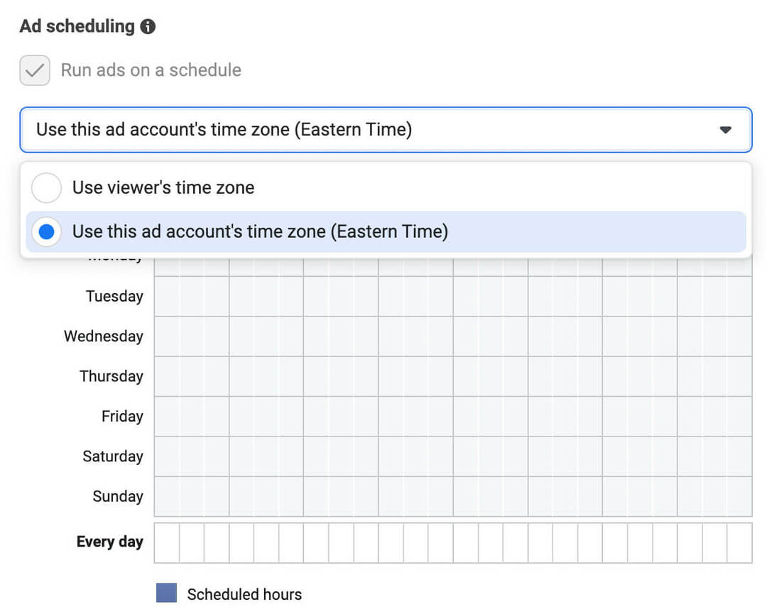 como-lançar-anúncios-de-chamada-para-facebook-ad-set-level-select-hours-use-this-ad-accounts-time-zone-option-scheduling-example-7