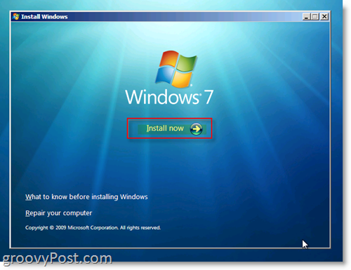 Menu de Instalação do Windows 7