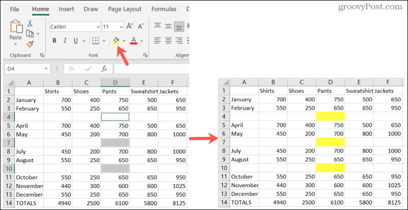 Destacar os espaços em branco no Excel