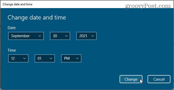 Alterar a caixa de diálogo de data e hora no Windows 11