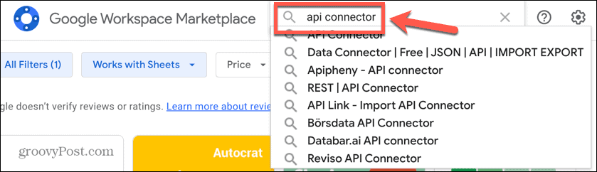 complementos de pesquisa do Google Sheets