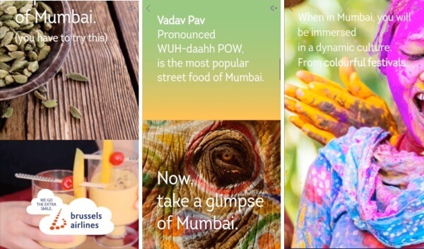 anúncio de tela para celular do Facebook da companhia aérea de bruxelas mumbai