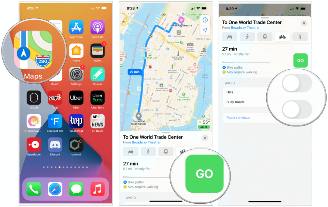 Ciclismo de mapas do iOS 14