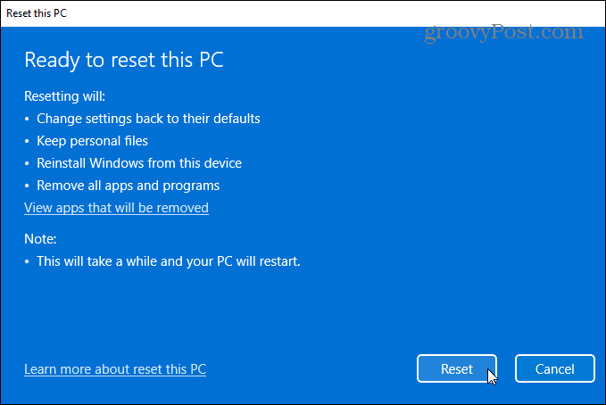 pronto para redefinir o Windows 11 PC
