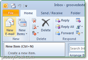 abra o Office Outlook 2010 e clique no novo botão de email na faixa de opções