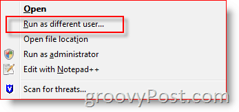 Adicionar usuário executar como diferente ao menu de contexto do Windows Explorer para Vista e Server 2008:: groovyPost.com