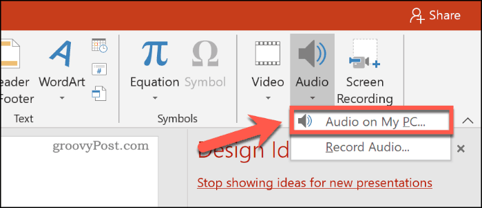 Inserindo um arquivo de áudio em uma apresentação do PowerPoint